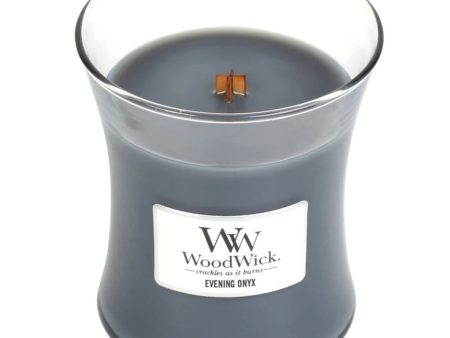 WoodWick Evening Onyx Medium Hourglass Jar Candle For Sale